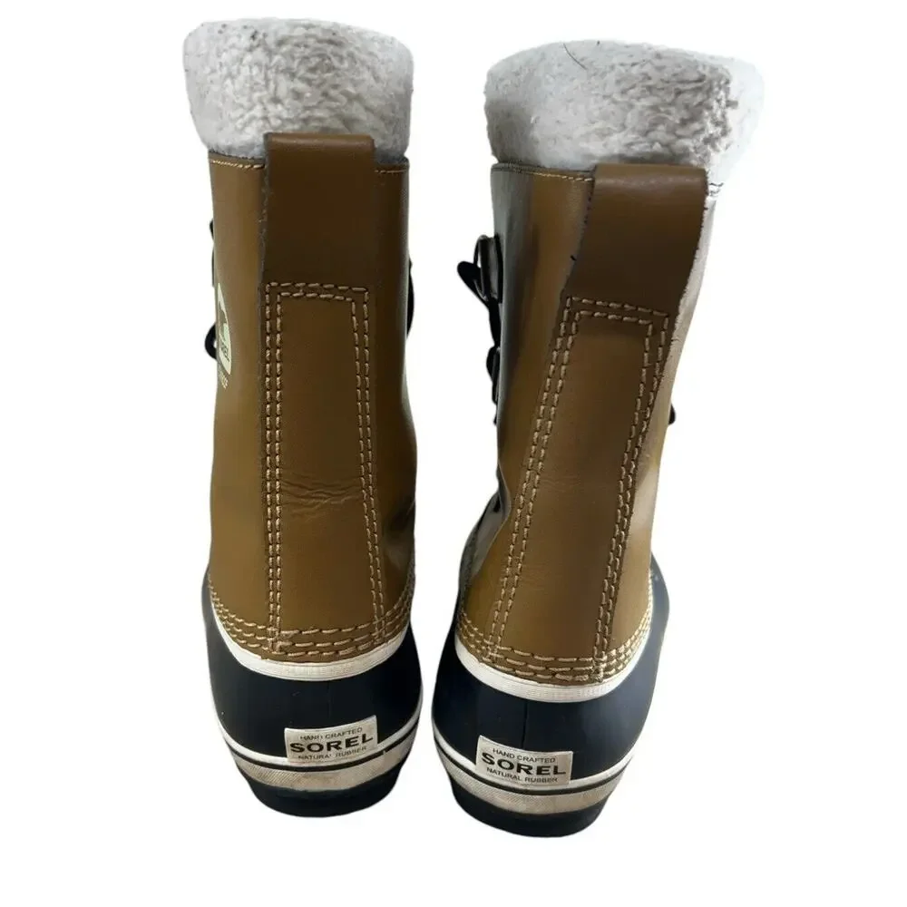 Sorel Snow Winter Duck Boots Women's Sz 4 Tan Leather Lace Up Waterproof Liners